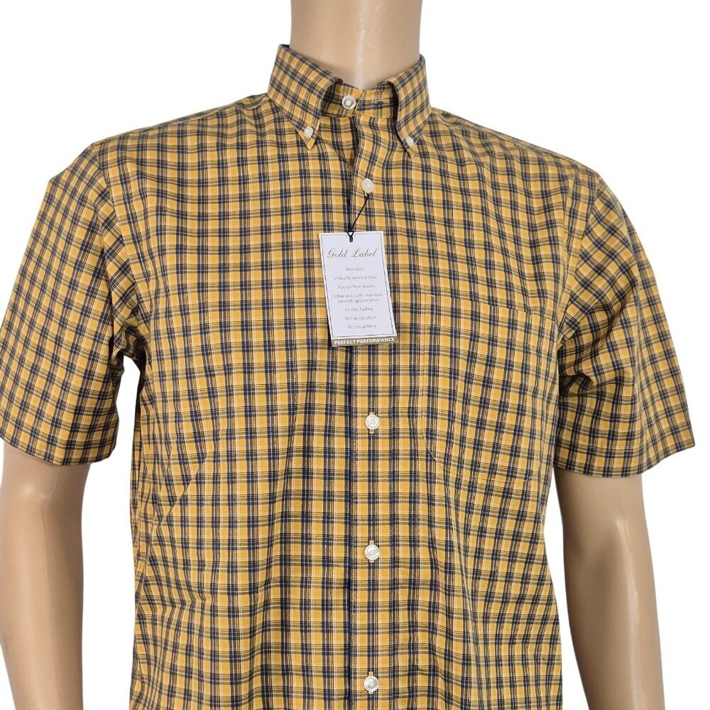 Roundtree & Yorke Gold Label Men's Shirt Size S Short Sleeve Yellow Plaid 57